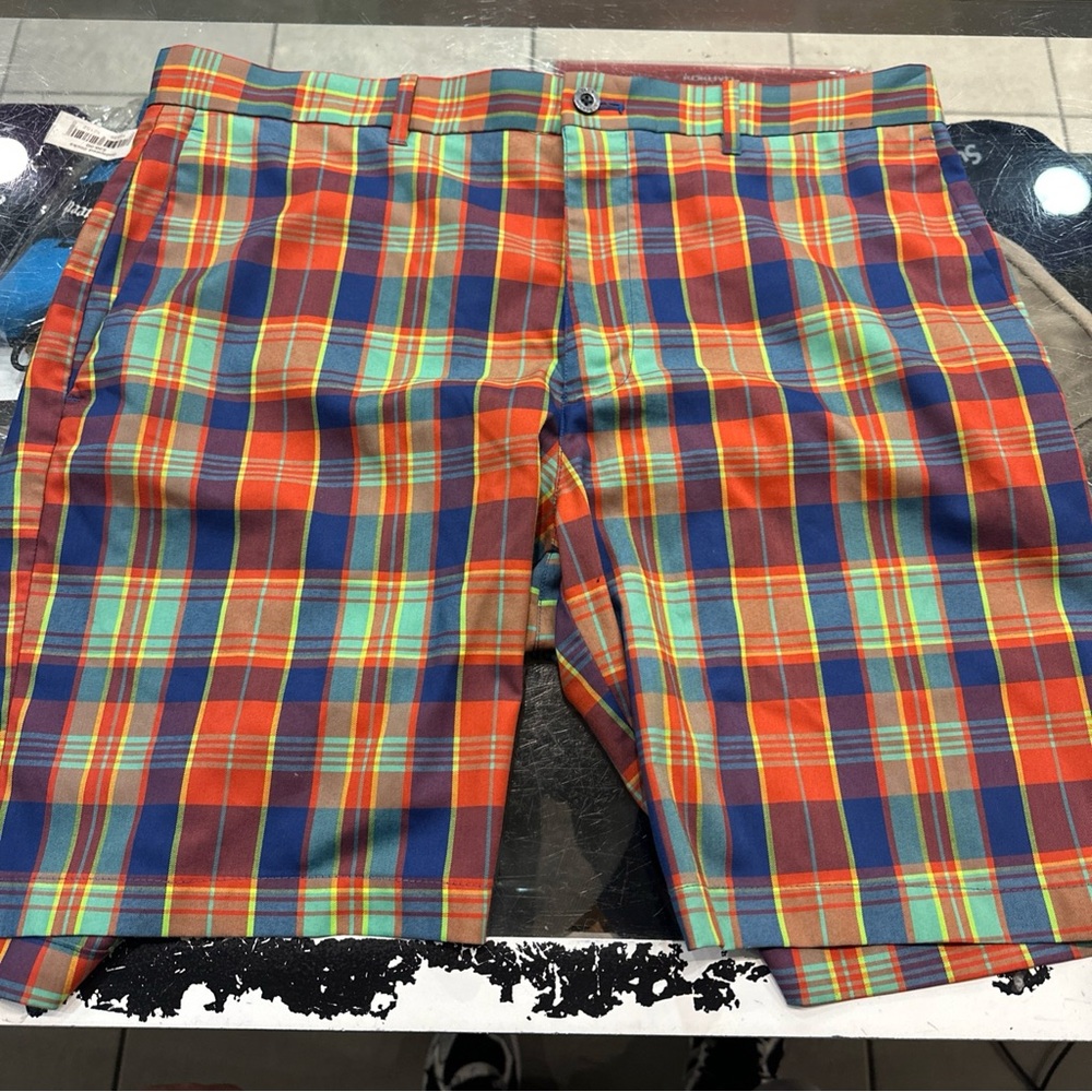 Jack Nicklaus Shorts Men 36 Adult Orange Green Plaid Outdoors Chino Pants Rare